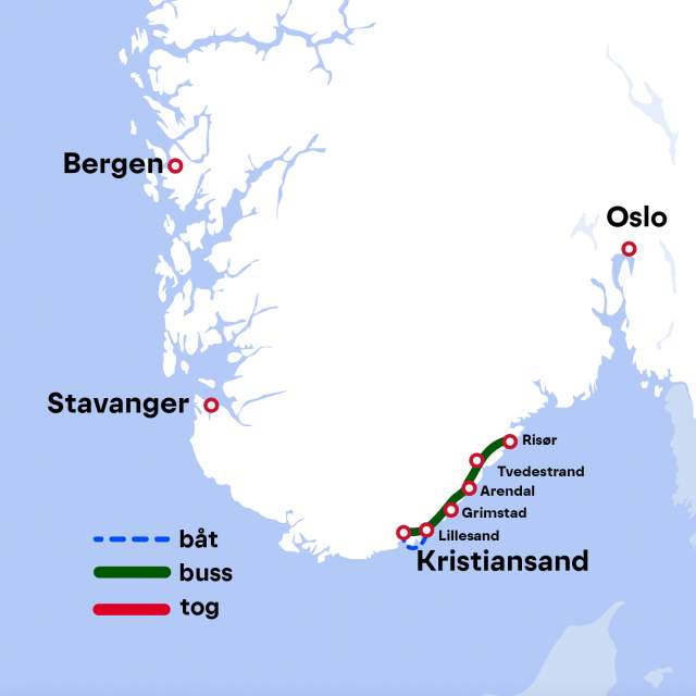 Kart - Kristansand - Lillesand - Grimstad - Arendal - Risør