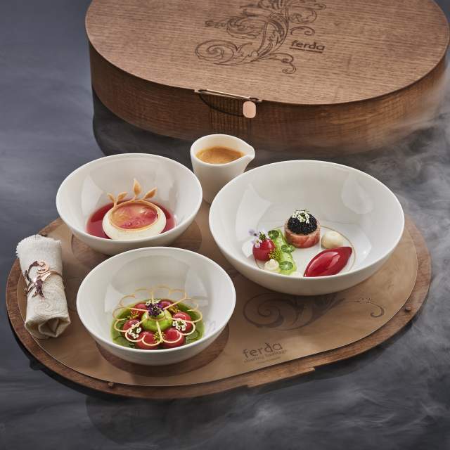 Three course takeaway meal with tomato at the Bocuse d'Or