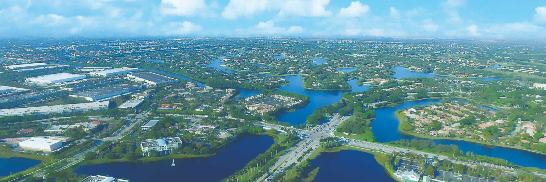 Aerial view of the ocean and city of Weston, FL
