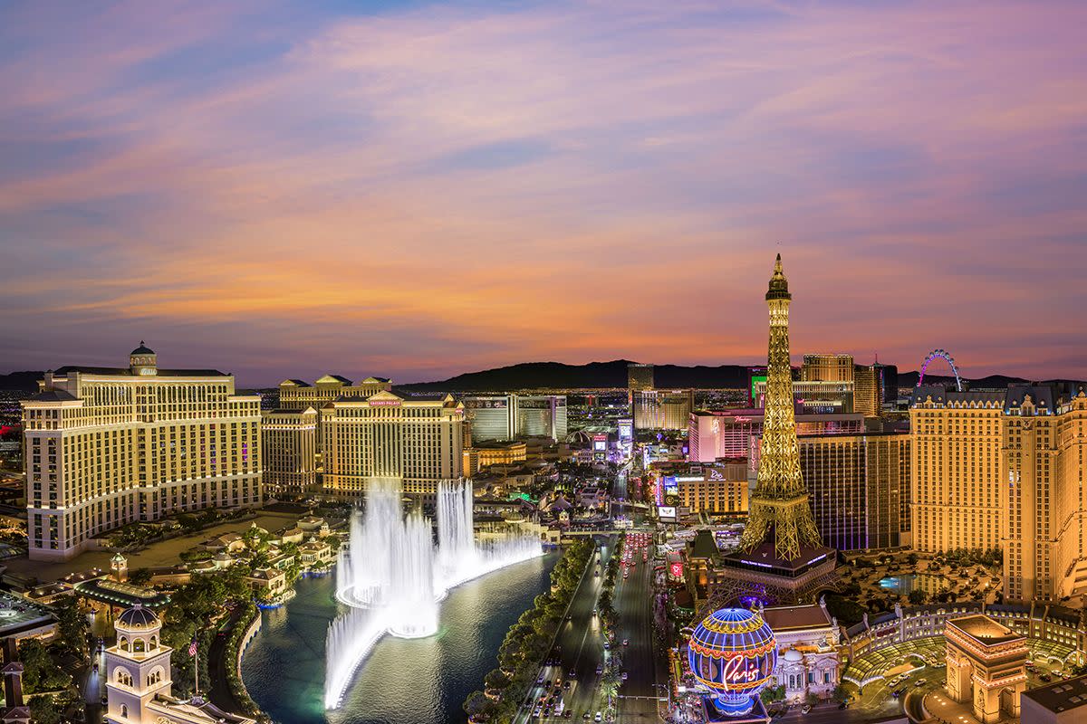 An aerial view of the Bellagio Fountains.