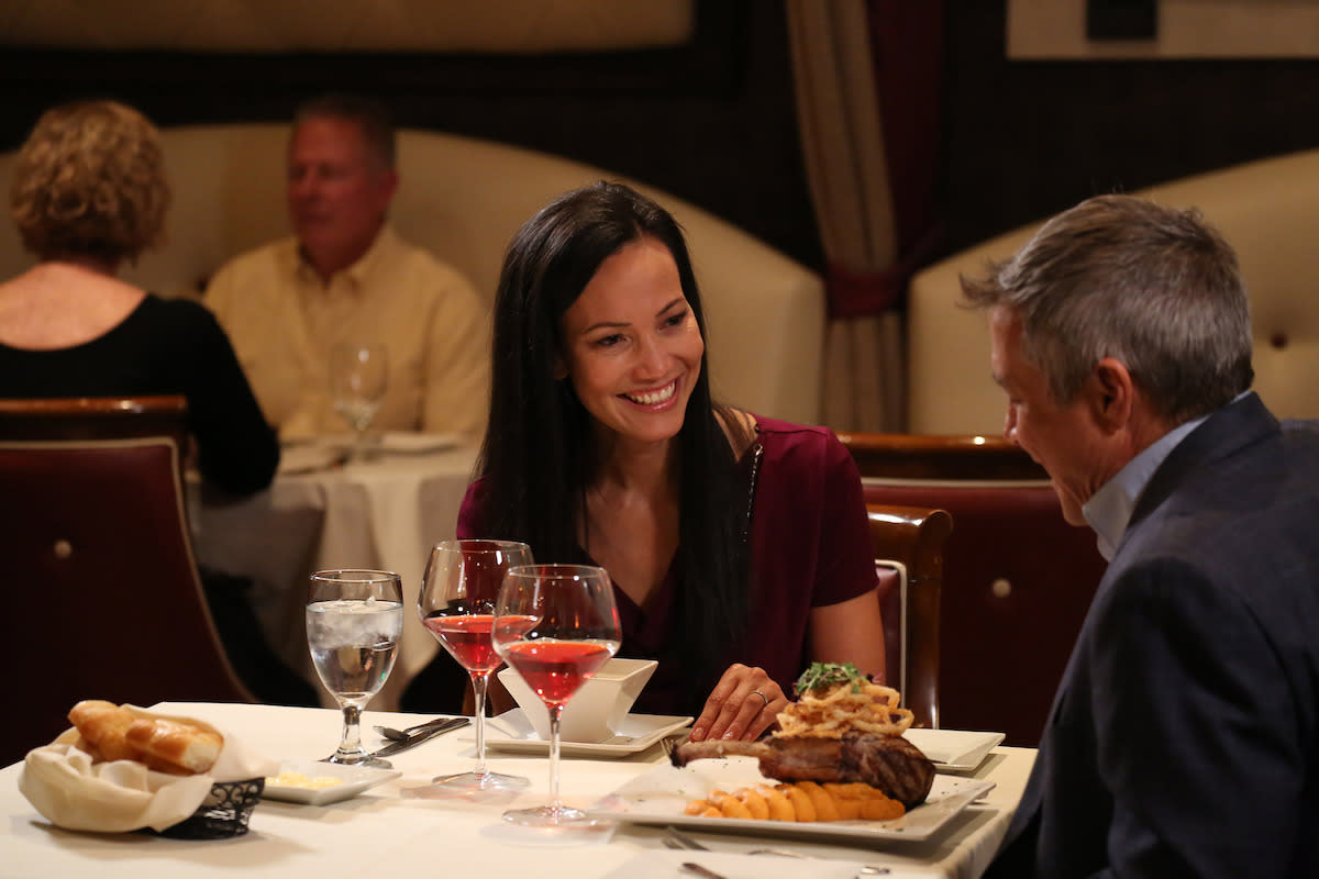 A couple enjoying a fabulous meal at Gregory’s Mesquite Grill at Eureka Casino Resort.
