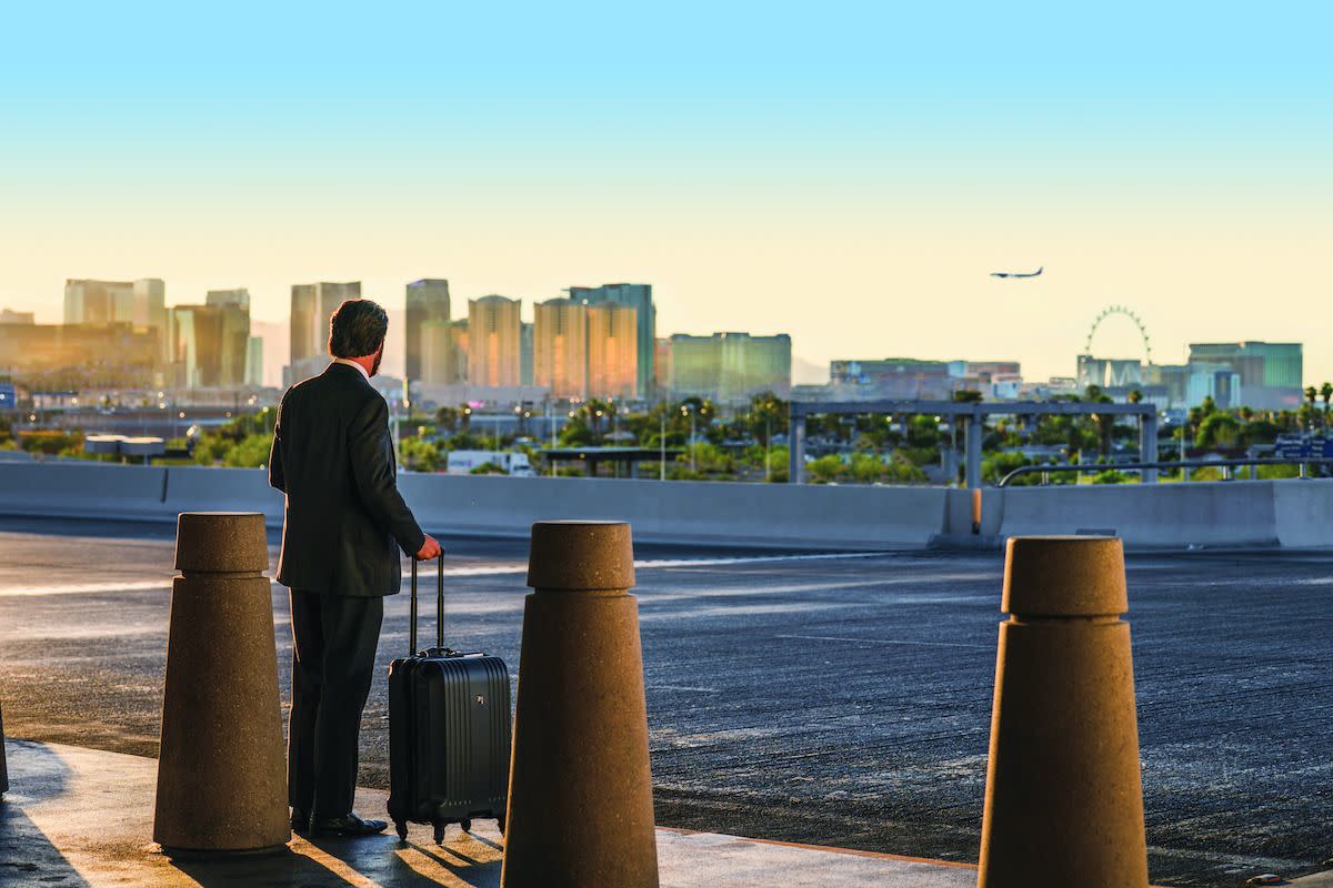 A business man waiting at Harry Reid international airport.