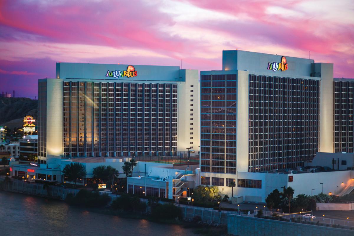 Aquarius Casino Resort at sunset in Laughlin, NV