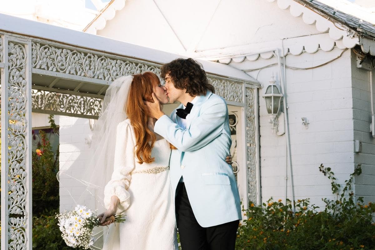 A newly married couple at A Little White Wedding Chapel in Las Vegas