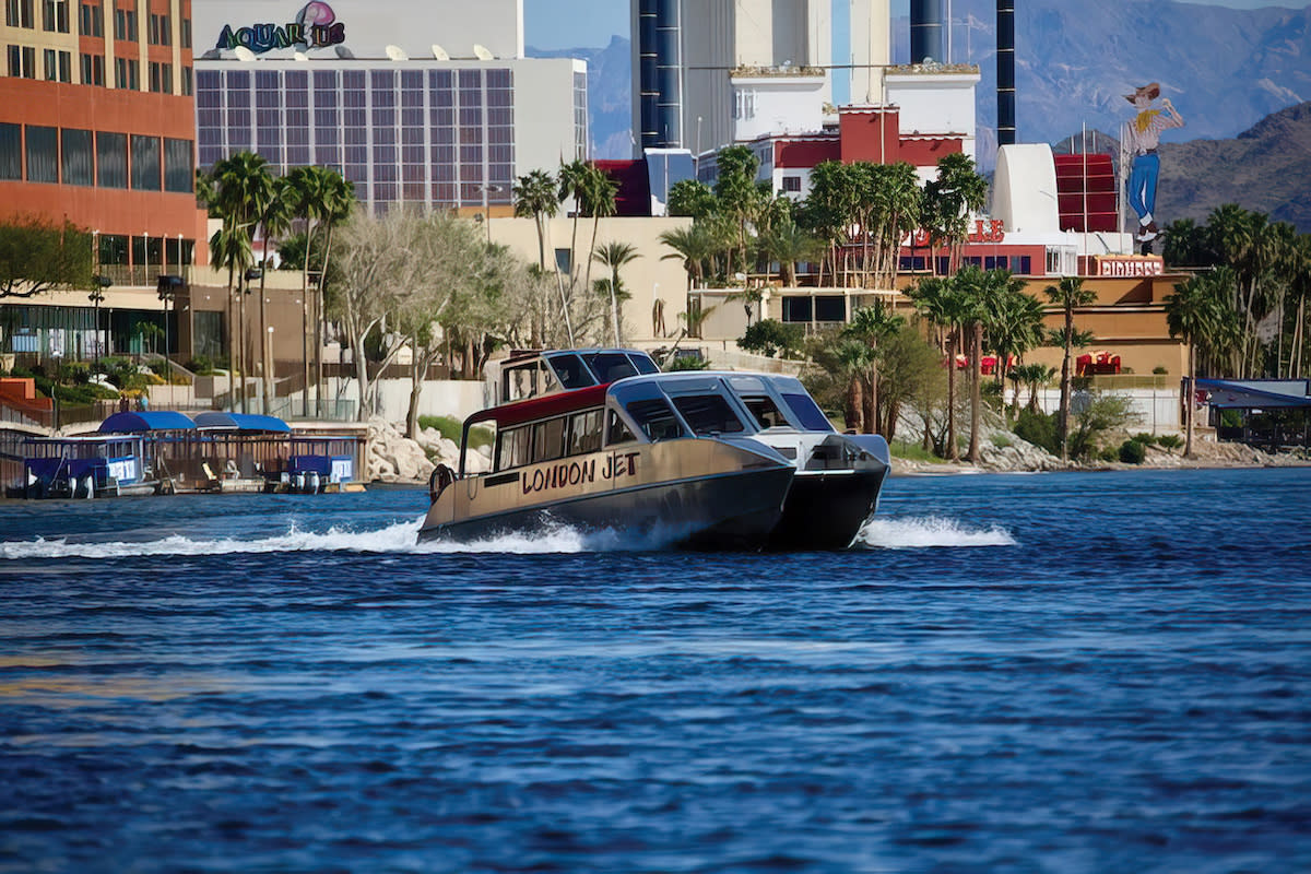 London Jet Boat riding along the Colorado River in Laughlin, Nevada.