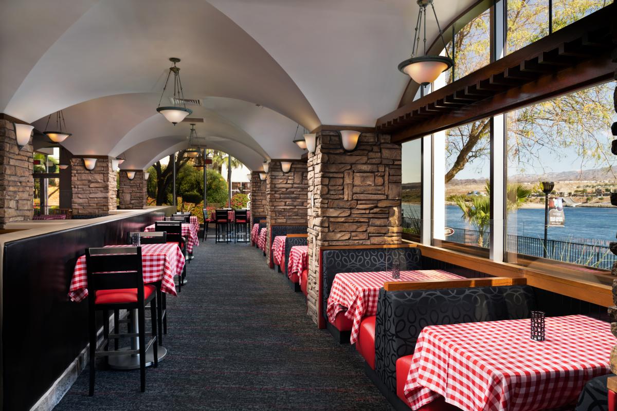 Interior of River Rock Pizza & Pasta at Aquarius Casino Resort in Laughlin, NV