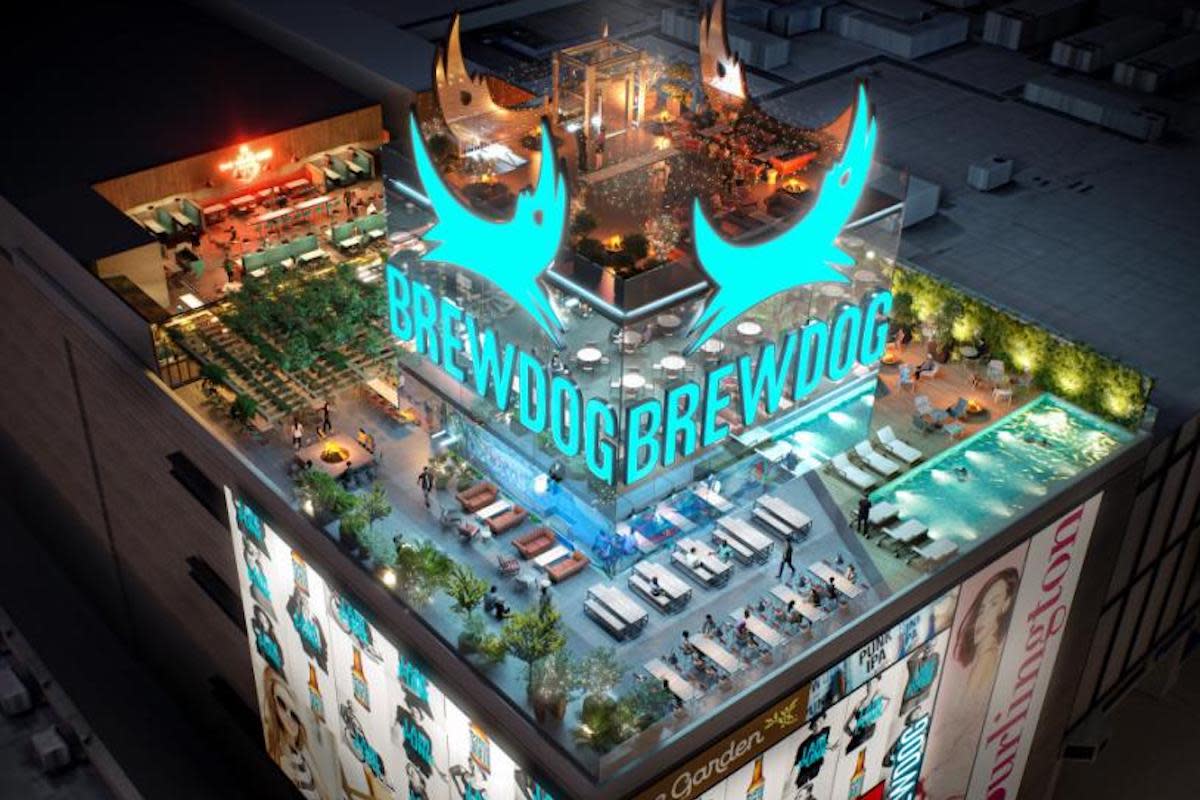 An aerial view of BrewDog, a rooftop bar in Las Vegas.
