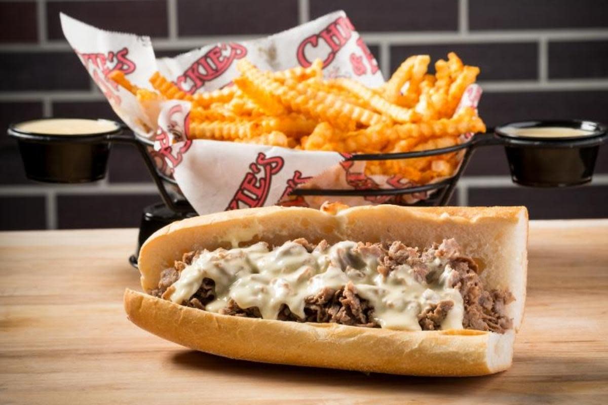 A philly cheesteak and fries from Chickie’s & Pete’s Crabhouse & Sports Bar at SAHARA Las Vegas