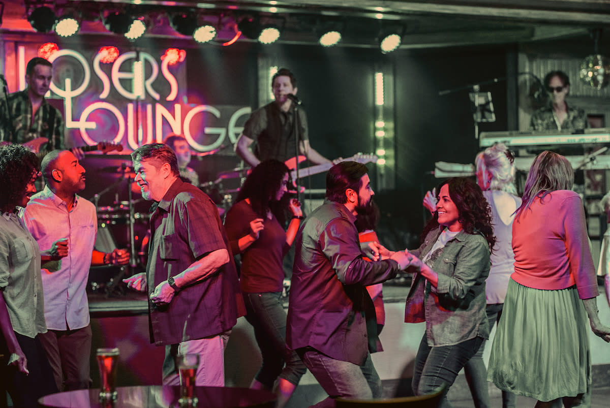 A group of people dancing at Losers’ Lounge Nightclub at Don Laughlin’s Riverside Resort.