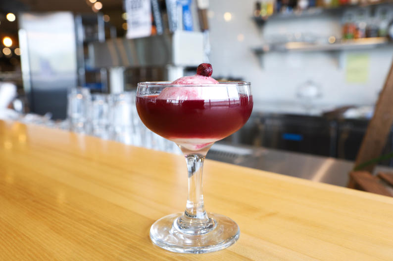 The Mixed Berry Collins (alcoholic) dessert at Love's is sweet, delicious and vegan!