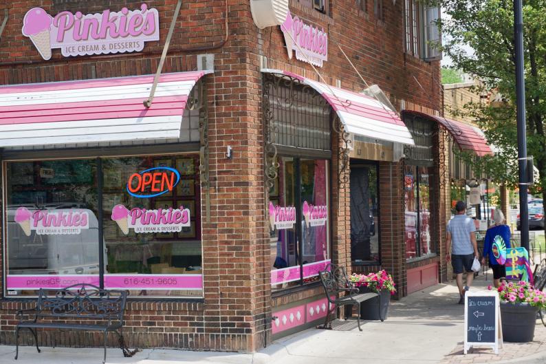 Choose from around 30 flavors of hand-dipped ice cream at Pinkie's Ice Cream & Desserts.