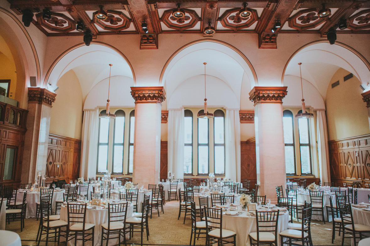 The Ballroom at CityFlatsHotel provides grand views and high ceilings for a timeless wedding venue.
