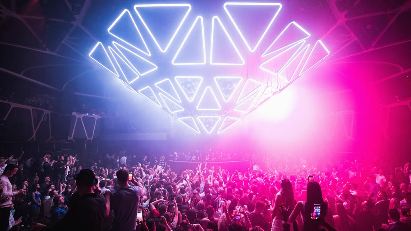 Hakkasan Nightclub at MGM Grand with dramatic light show and massive stage