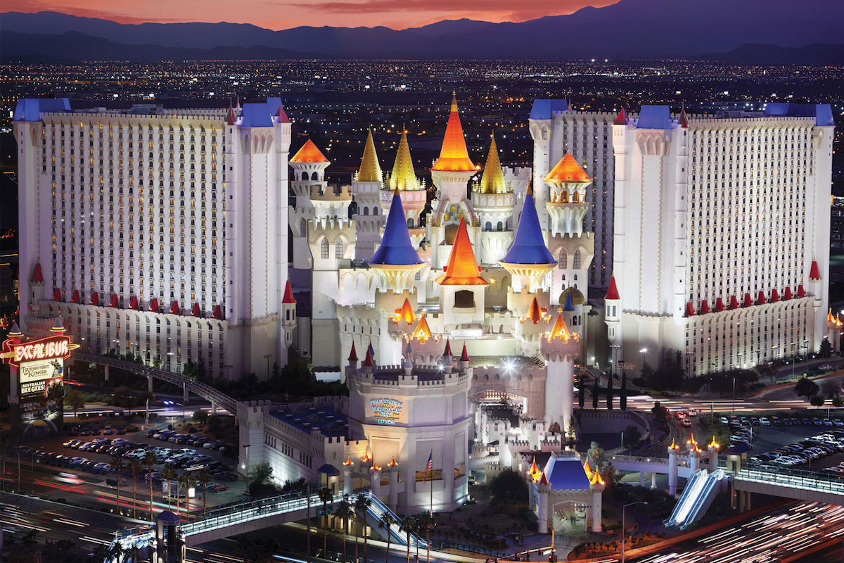 Exterior of Excalibur Hotel and Casino with castle-style towers on the Las Vegas Strip