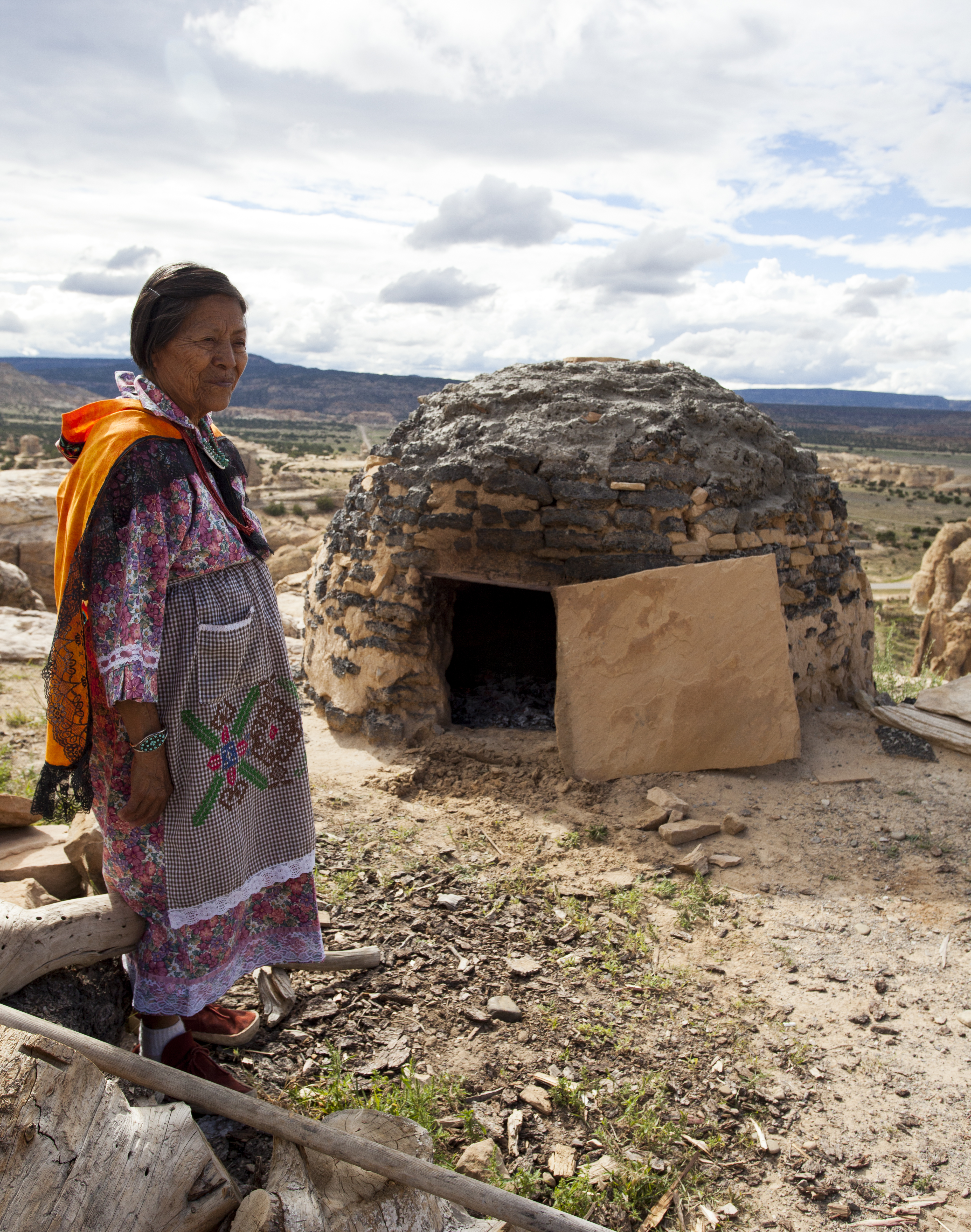 Acoma Woman with Horno Oven