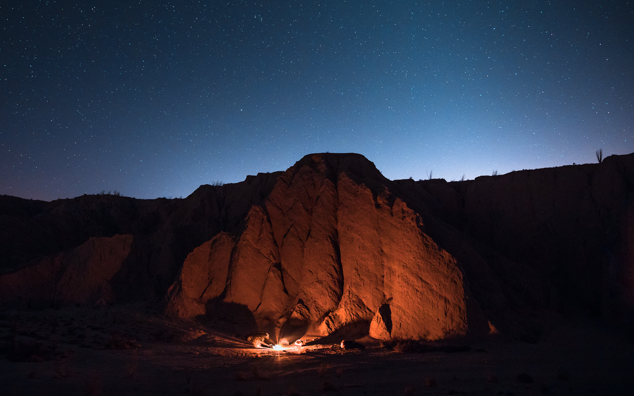 Campers enjoy a fire and stargaze at Anza-Borrego Desert State Park