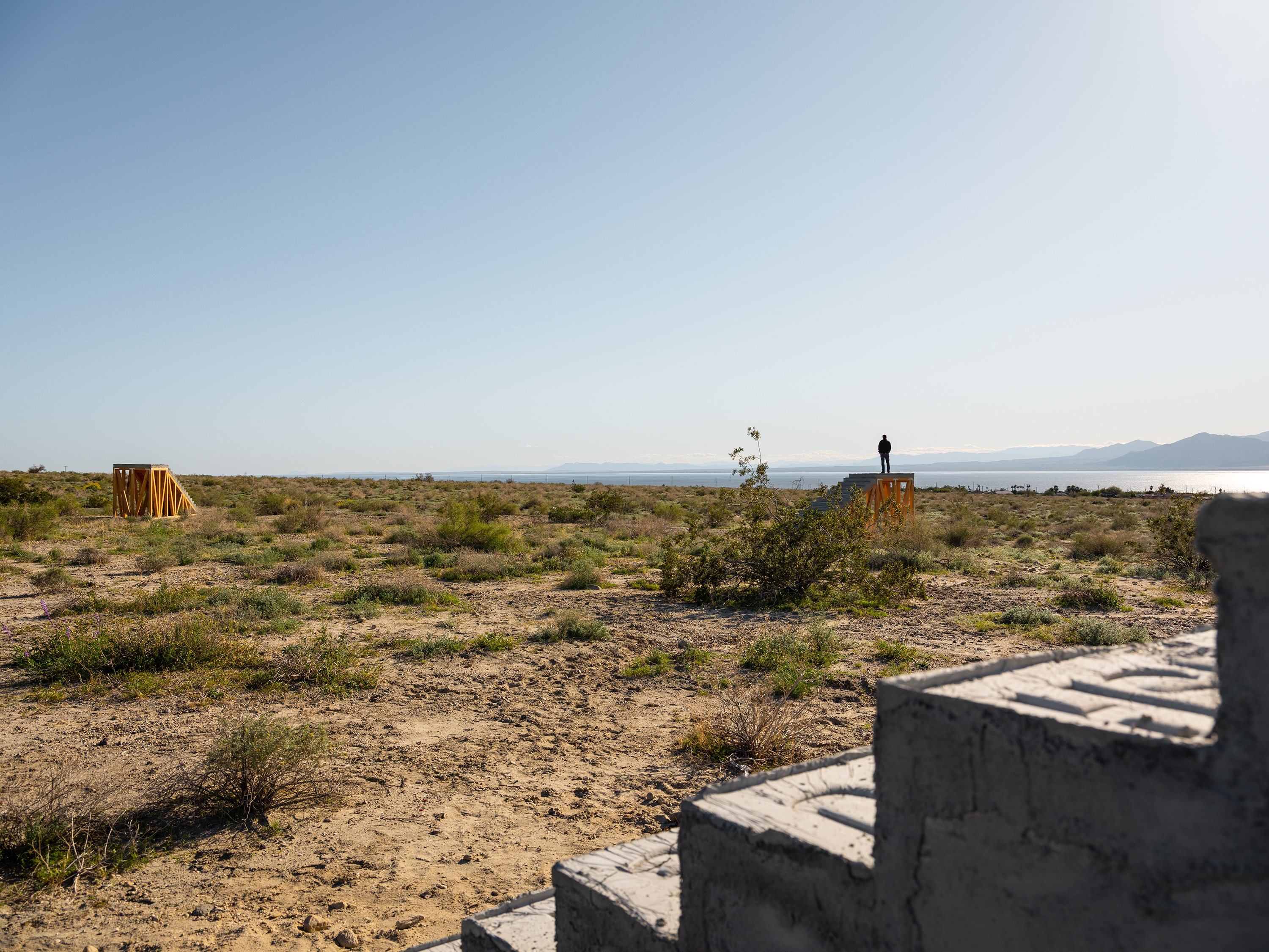 Several staircases in empty desert near the Salton Sea