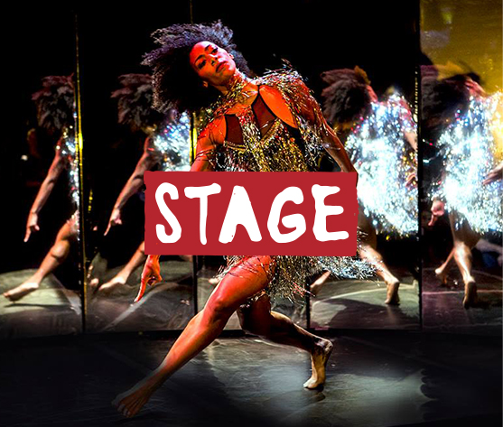 Cucalorus Stage image with Dancer in front of mirror panels